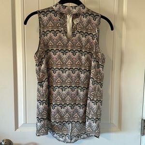 Pink Rose Keyhole Sleeveless Blouse